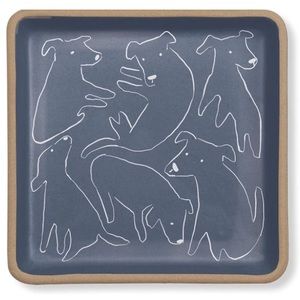 abstract dog artwork on decorative stoneware tray-NWOT